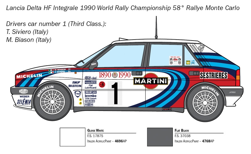 LANCIA Delta HF Integrale No.1 - T. Silverio / M. Biason Rally Monte Carlo 1990 (1:24) ITALERI