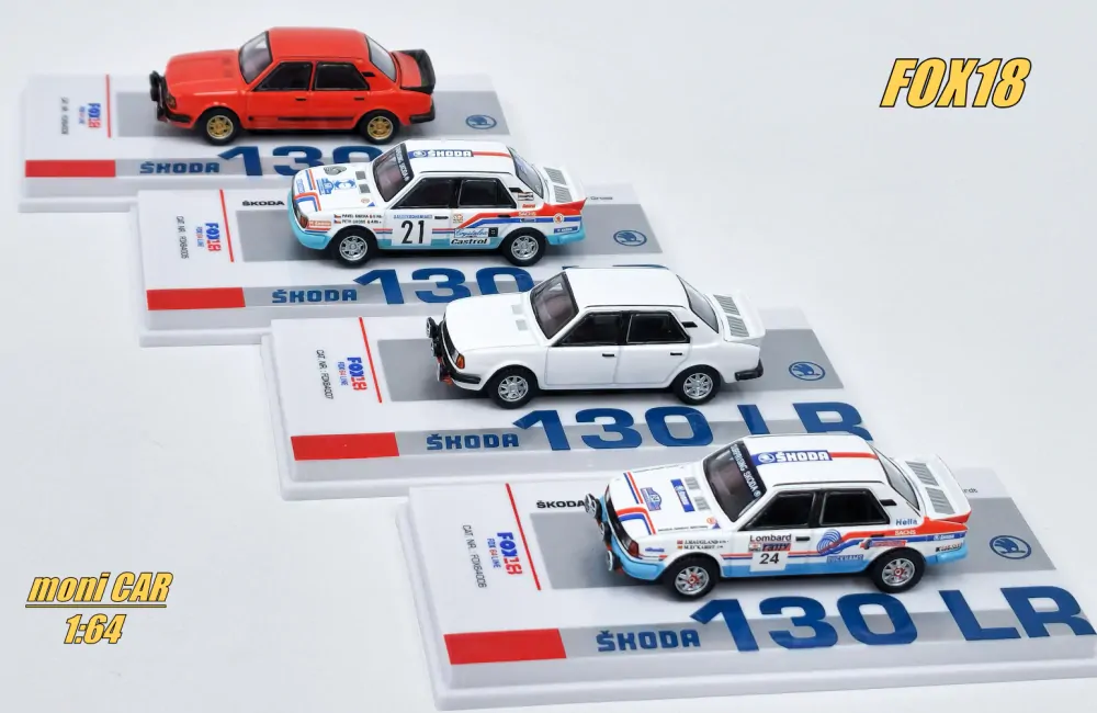 Set 4 legendárnych rally vozidiel ŠKODA 130 LR (1:64) FOX18