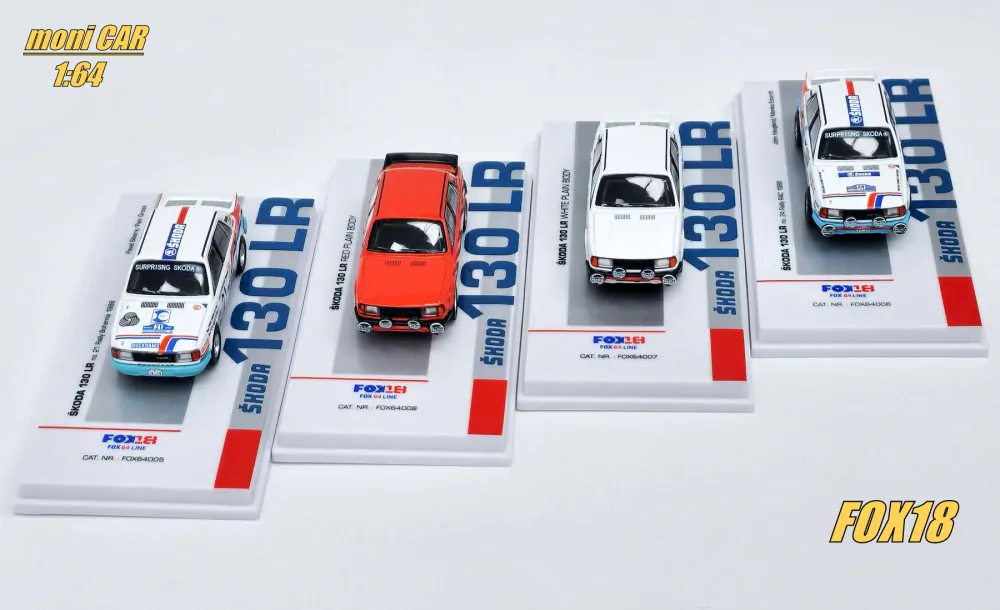 Set 4 legendárnych rally vozidiel ŠKODA 130 LR (1:64) FOX18