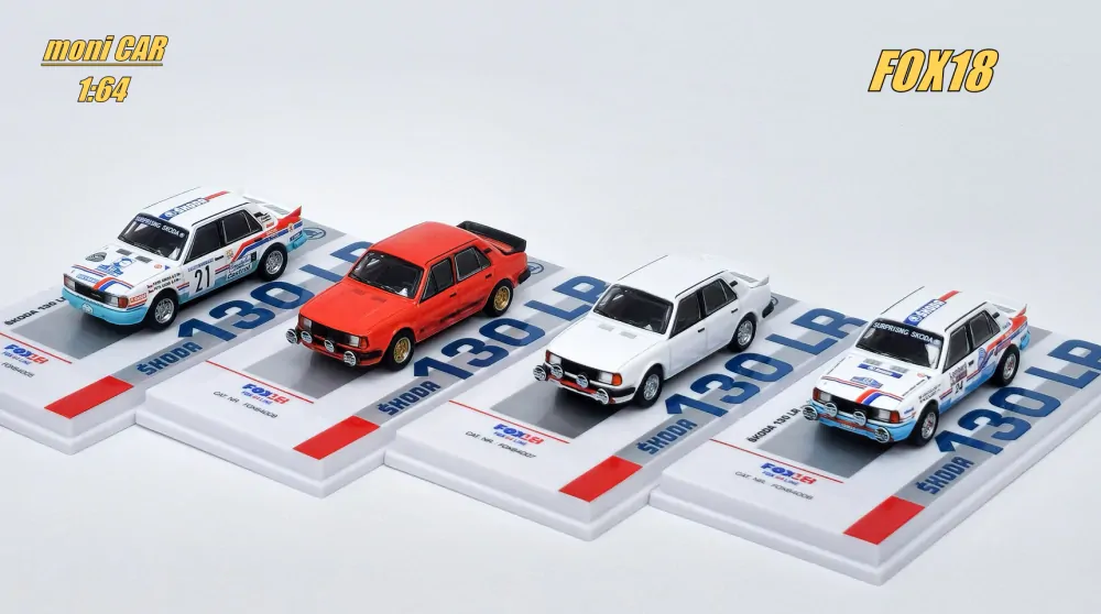 Set 4 legendárnych rally vozidiel ŠKODA 130 LR (1:64) FOX18